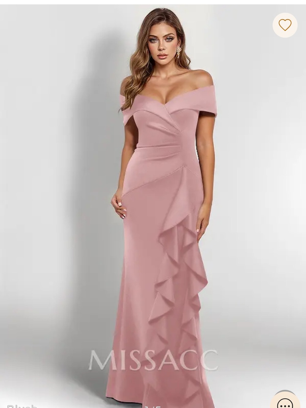 MISSA CC Off-Shoulder Blush Ruffle Evening Dress